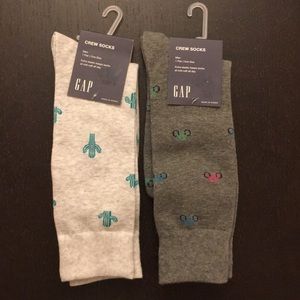 Gap crew socks—bike and cactus, grey, summer theme